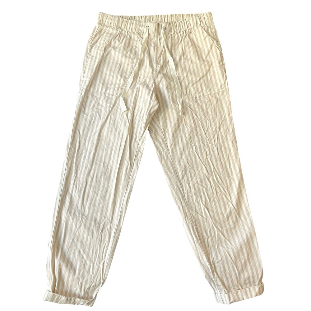 LOFT Outlet Women Pants Size S Beige Striped Casual 26" Inseam Elastic Waist 30”